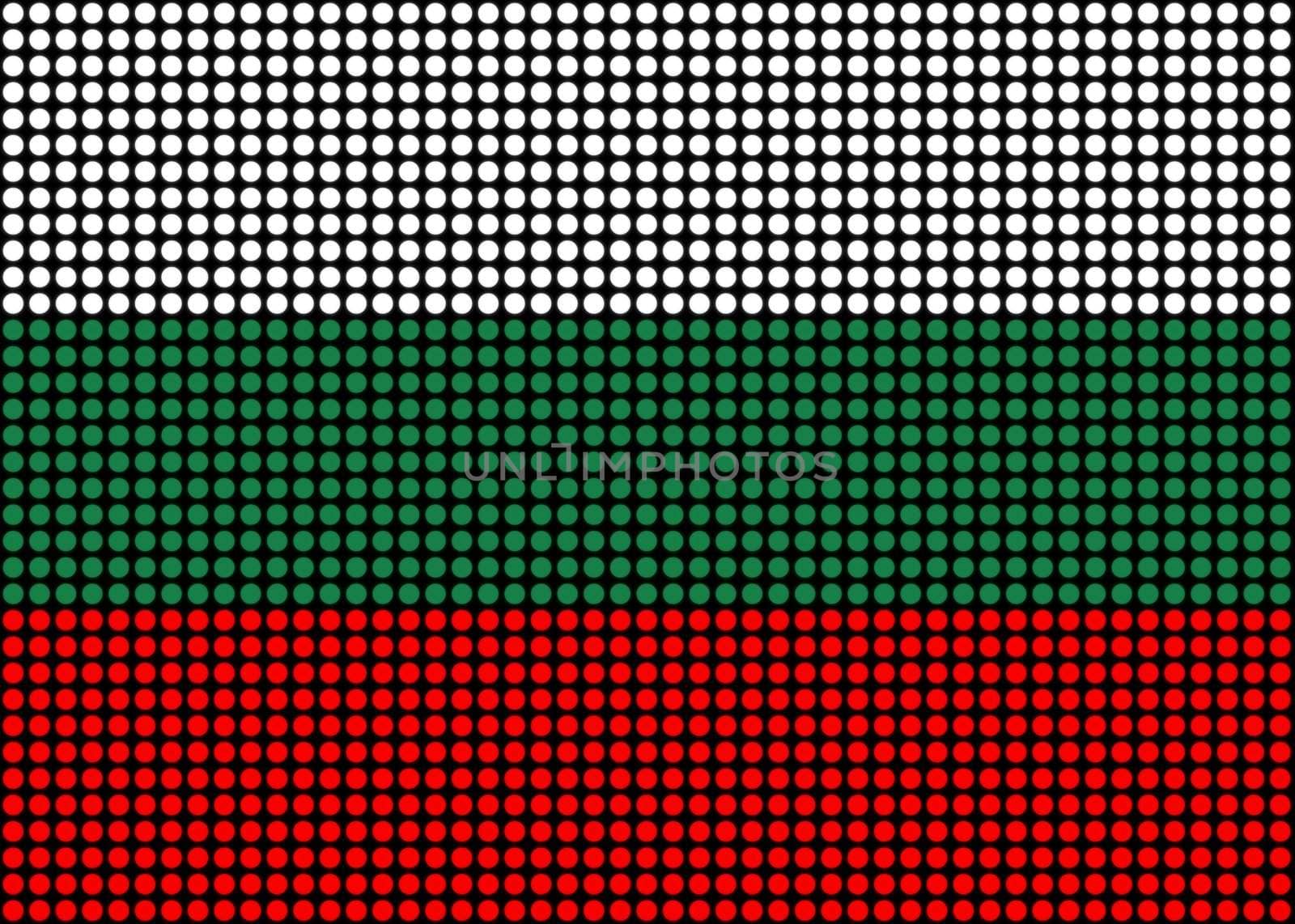 Illustration of an abstract Bulgaria Flag made of dots