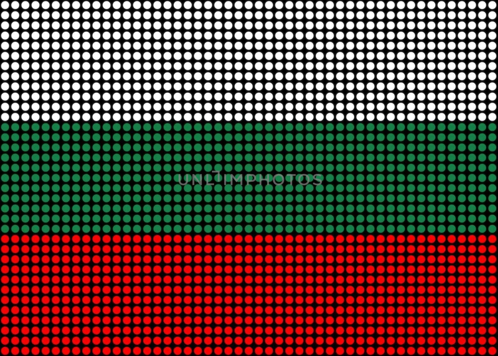 Illustration of an abstract Bulgaria Flag made of dots