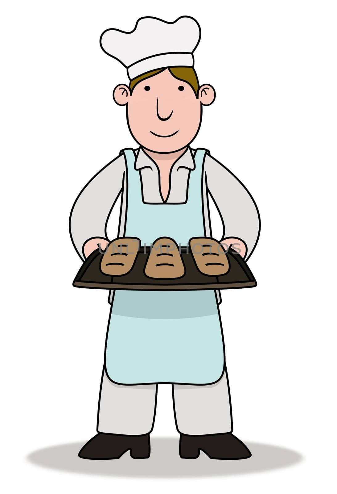 Illustration of a Chef holding baked goods