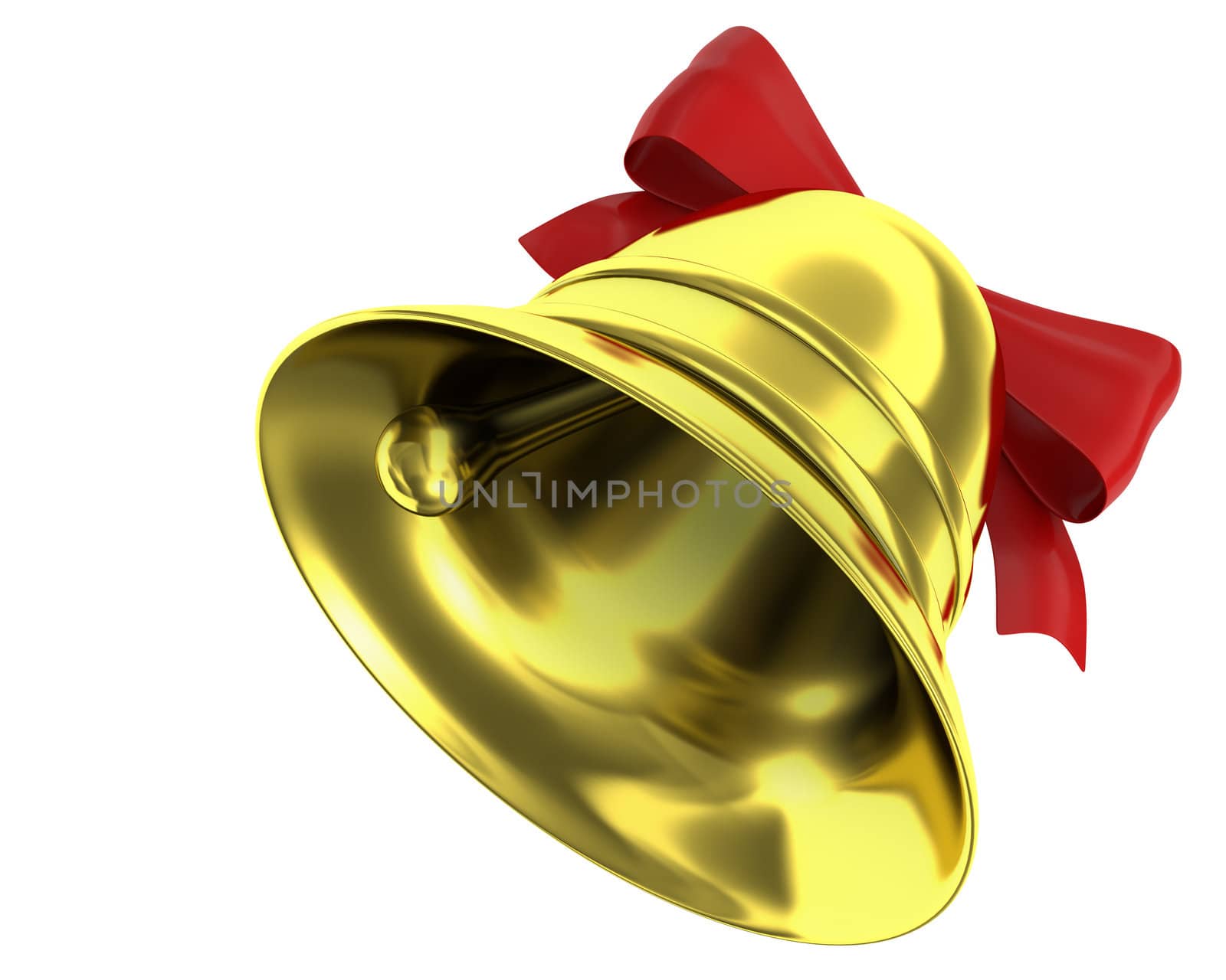 Christmas bell with red ribbon isolated on white background