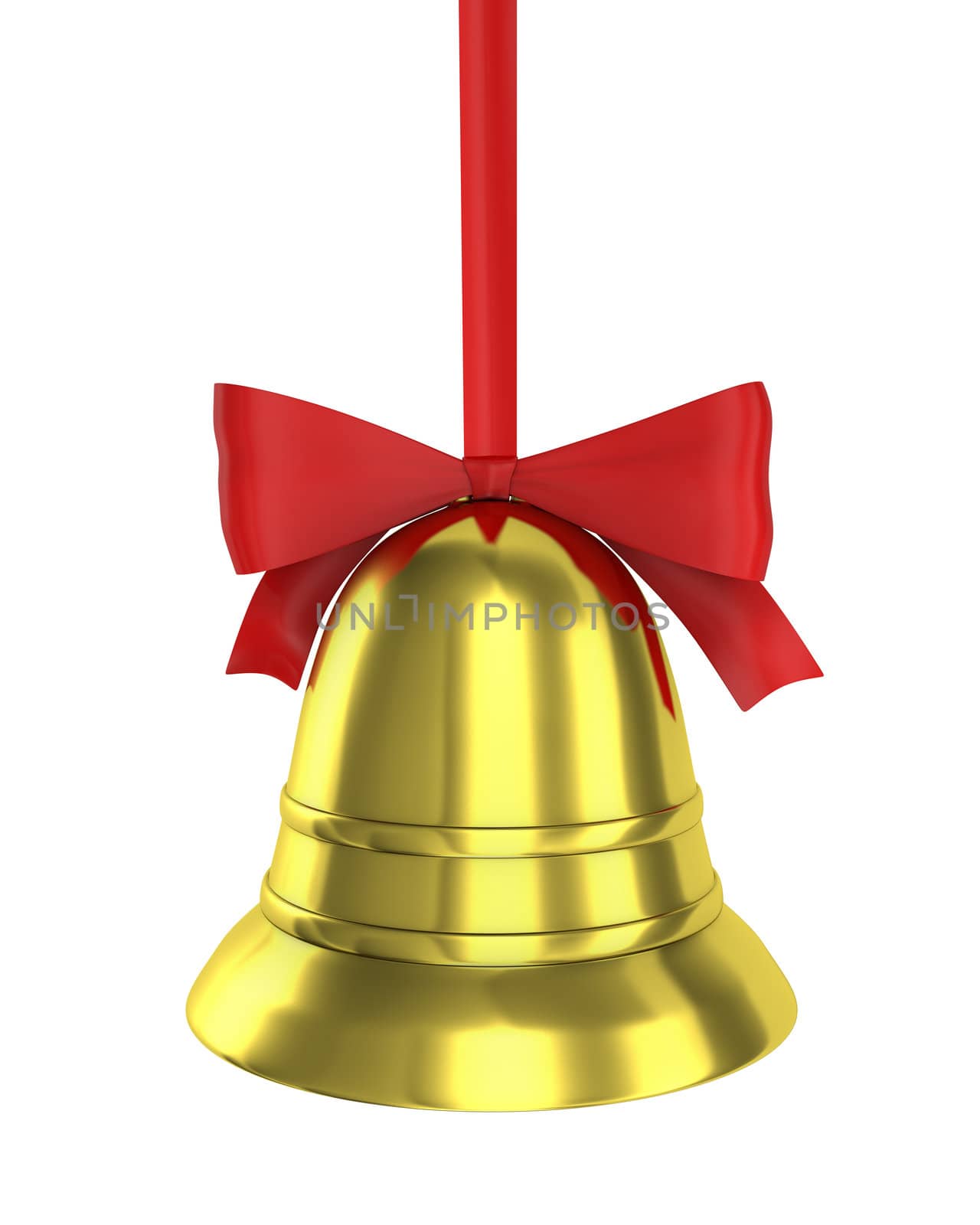Christmas bell with red ribbon isolated on white background