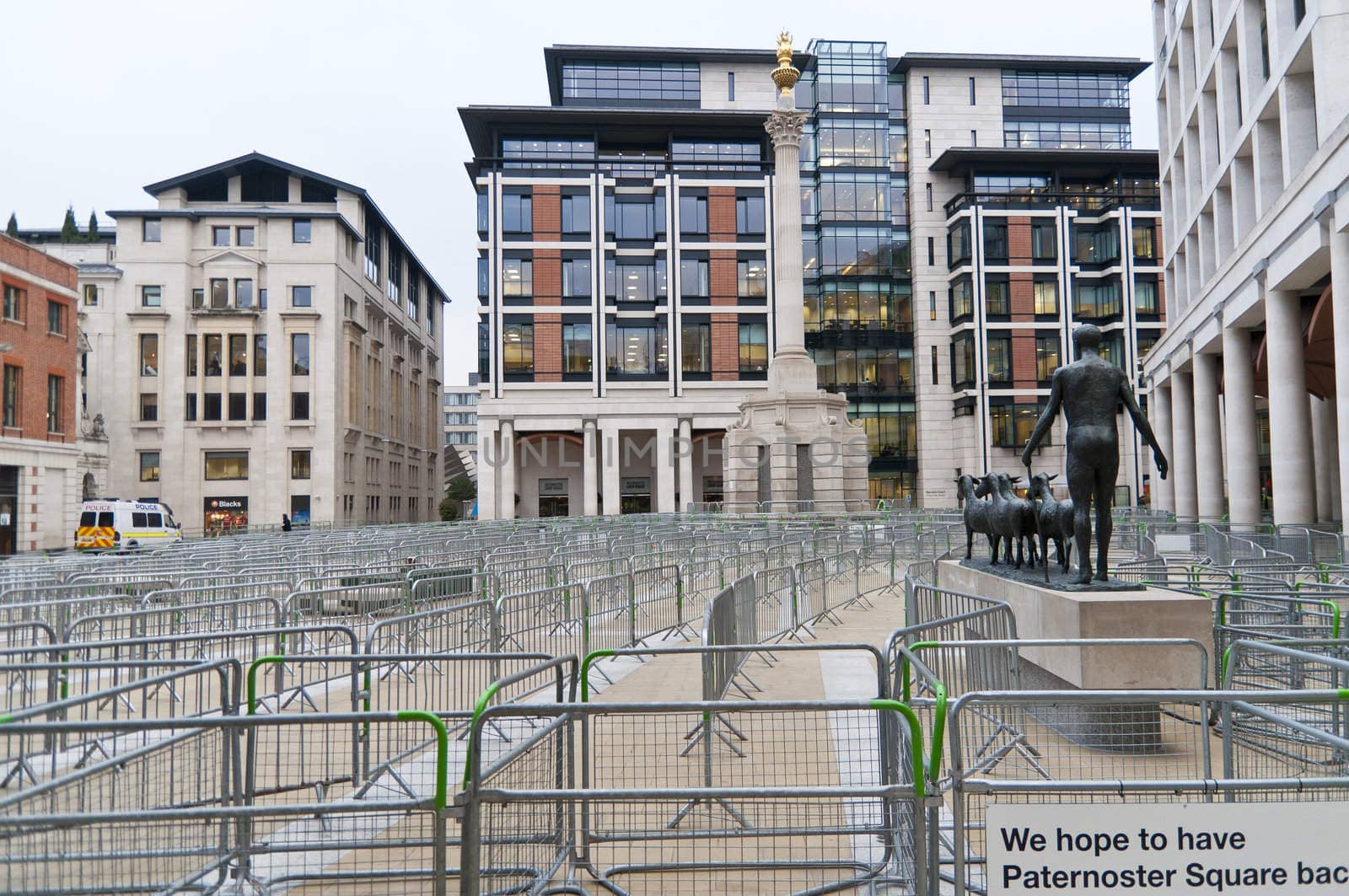 LONDON - January 11: Paternoster Square, next to Saint Pauls Cathedral, closed to avoid neighbouring tent city to spread. January 11, 2012 in London, England.