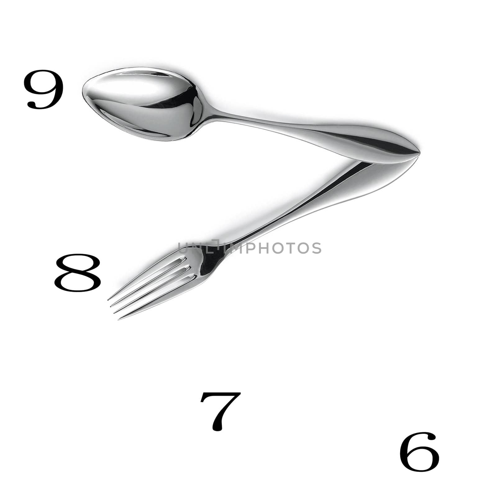 Clock made of spoon and fork isolated