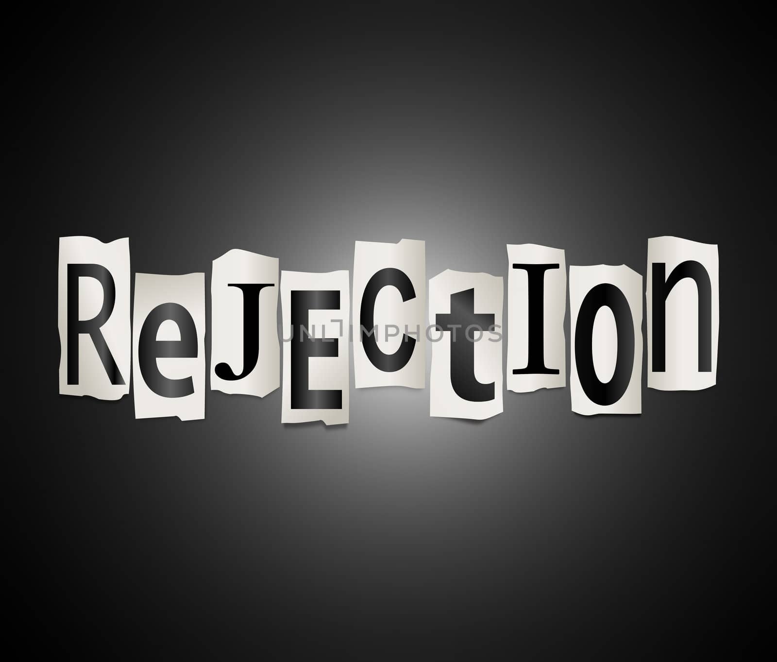 Illustration depicting cutout printed letters arranged to form the word reject.