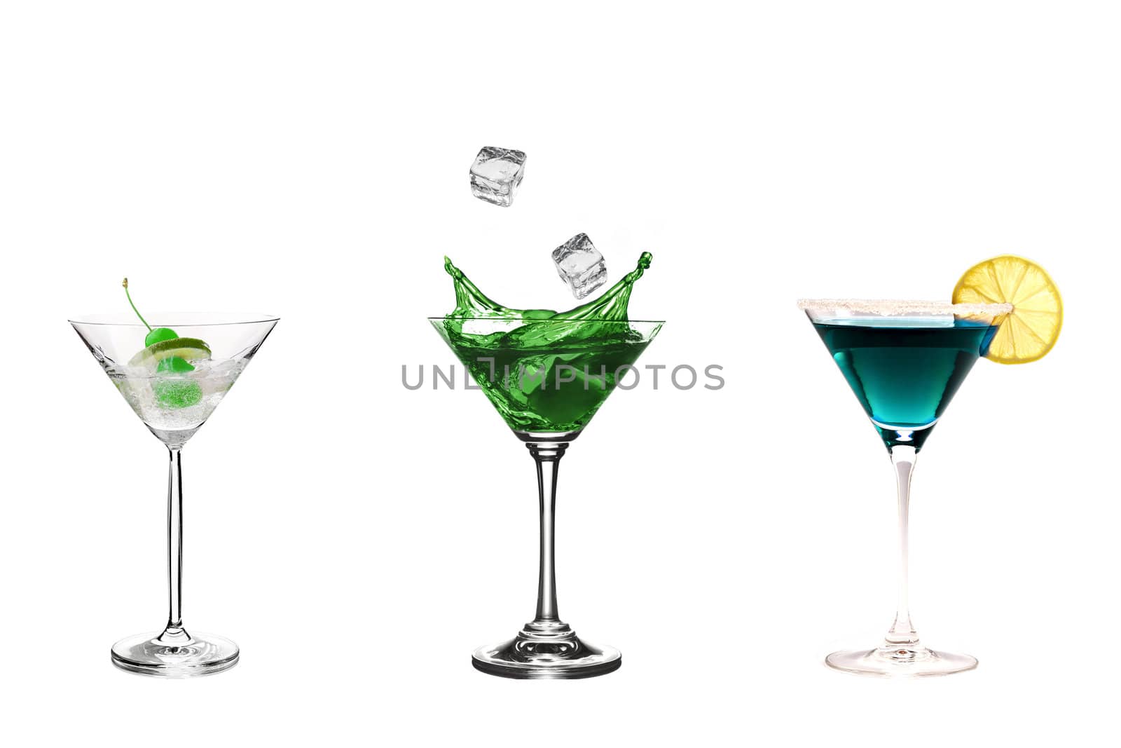 Different glasses with alcoholic drinks