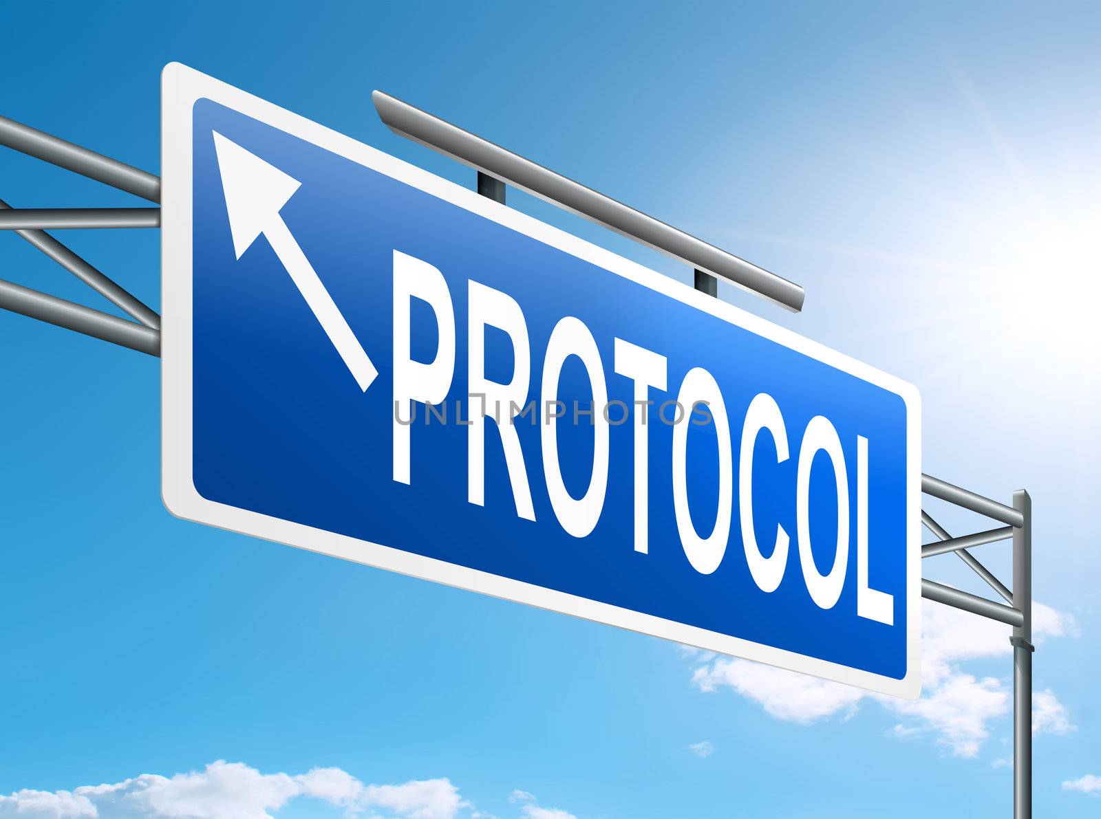 Illustration depicting a sign with a protocol concept.