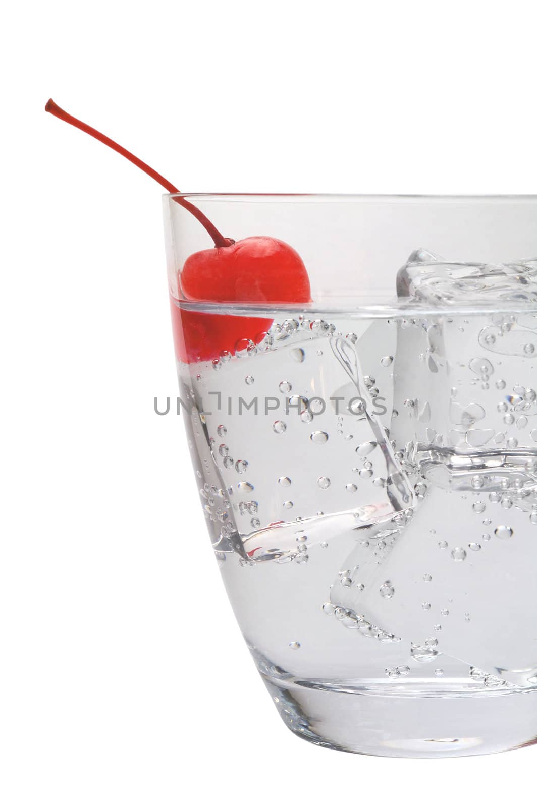 Water with ice cubes and cherry with clipping path   by Laborer