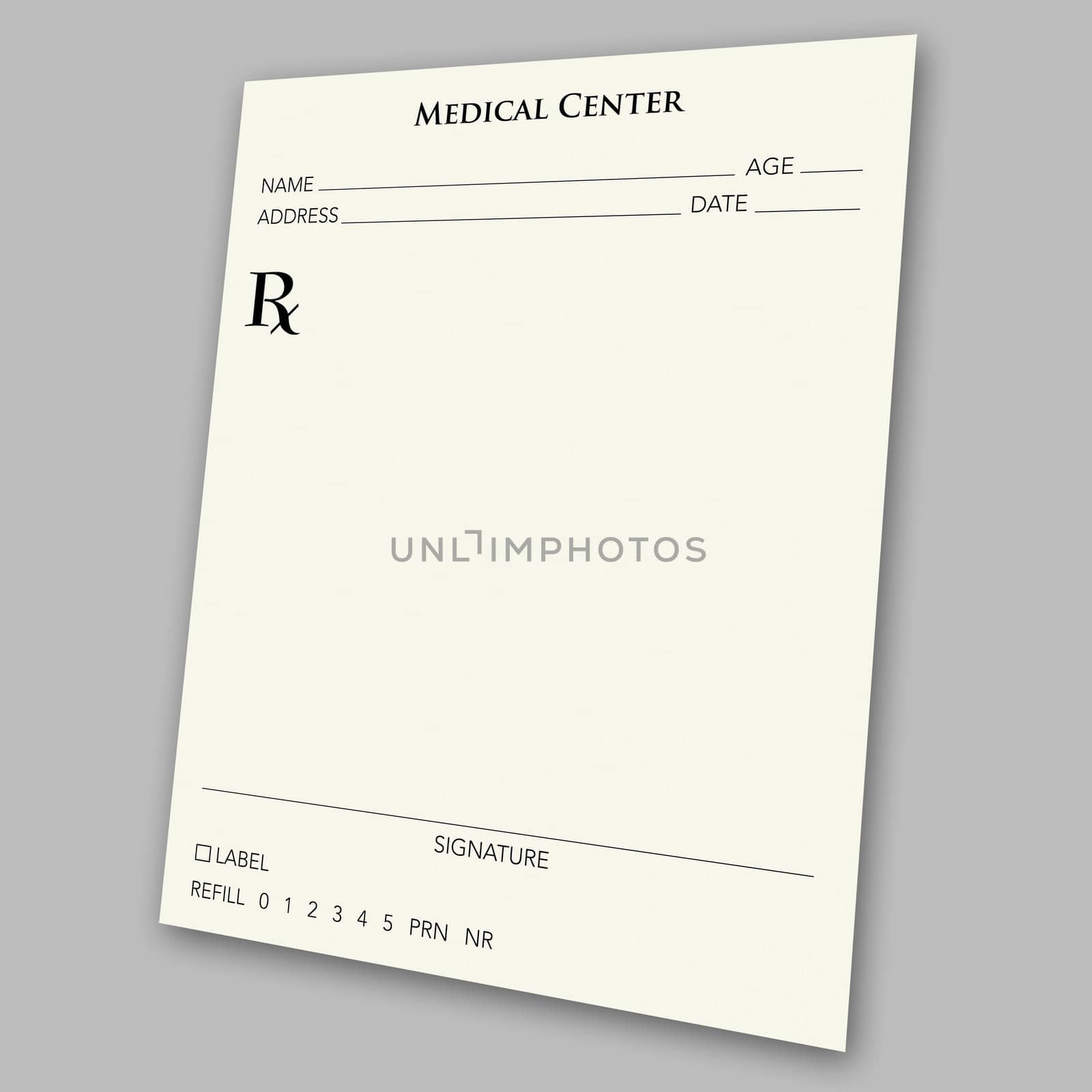 An empty prescription pad stationery - works great in medical-related ads.  Just insert whatever you want as the "prescription" with photoshop, and skew it to match the angle of the paper.