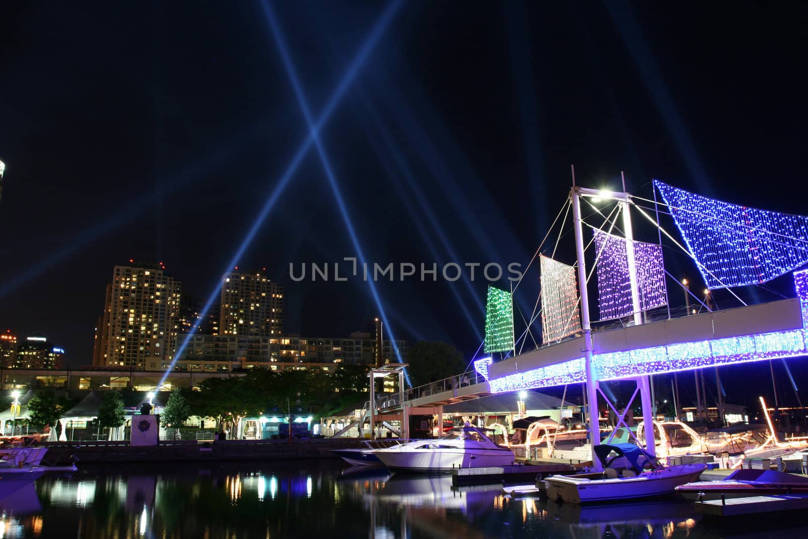 Beams of light for the art installation called Pulse Front in Toronto.