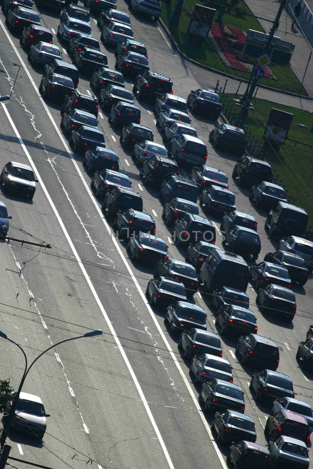 Traffic jam in Moscow in the summer
