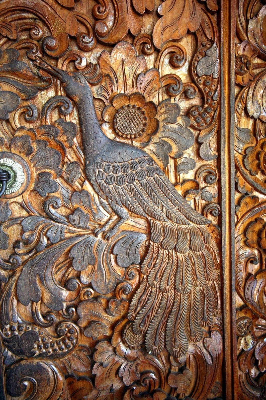 Wooden door decorated with a groove