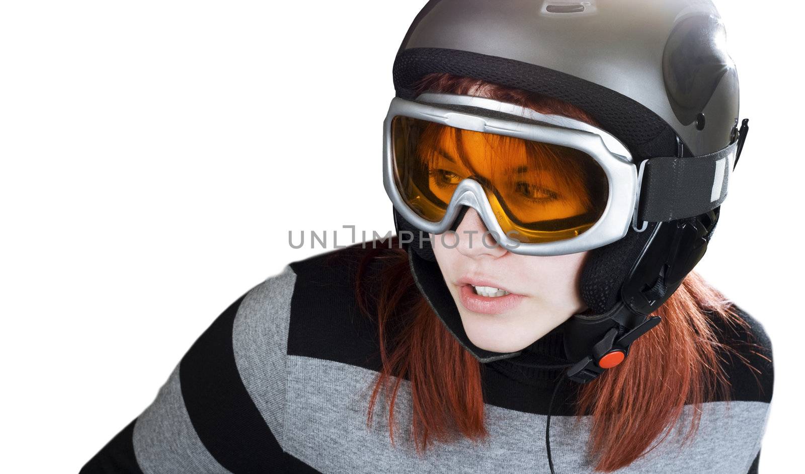 Redhead girl snowboarding by domencolja