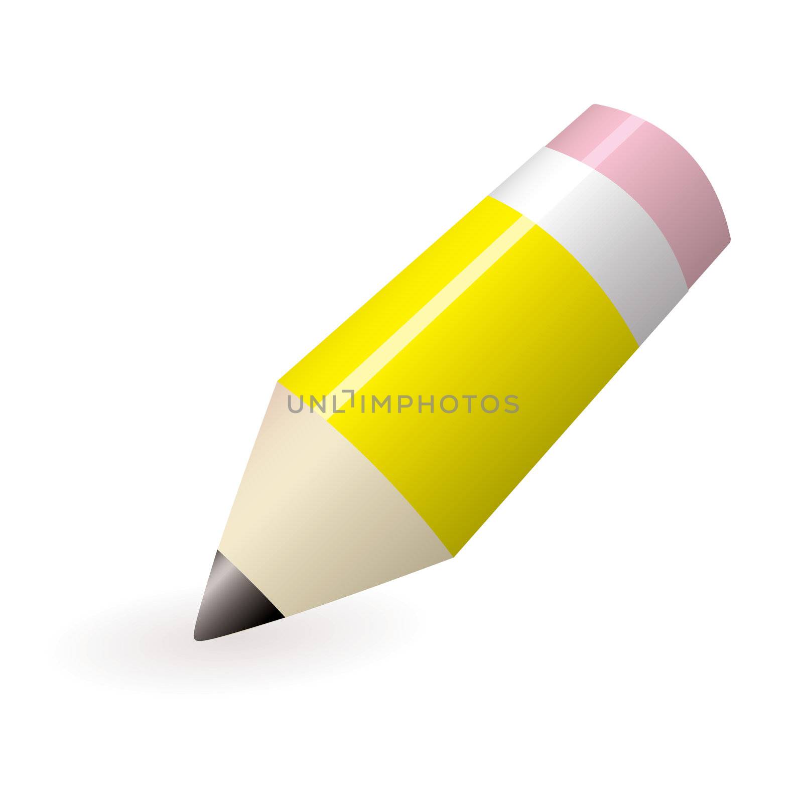 Yellow lead pencil with pink rubber and shadow