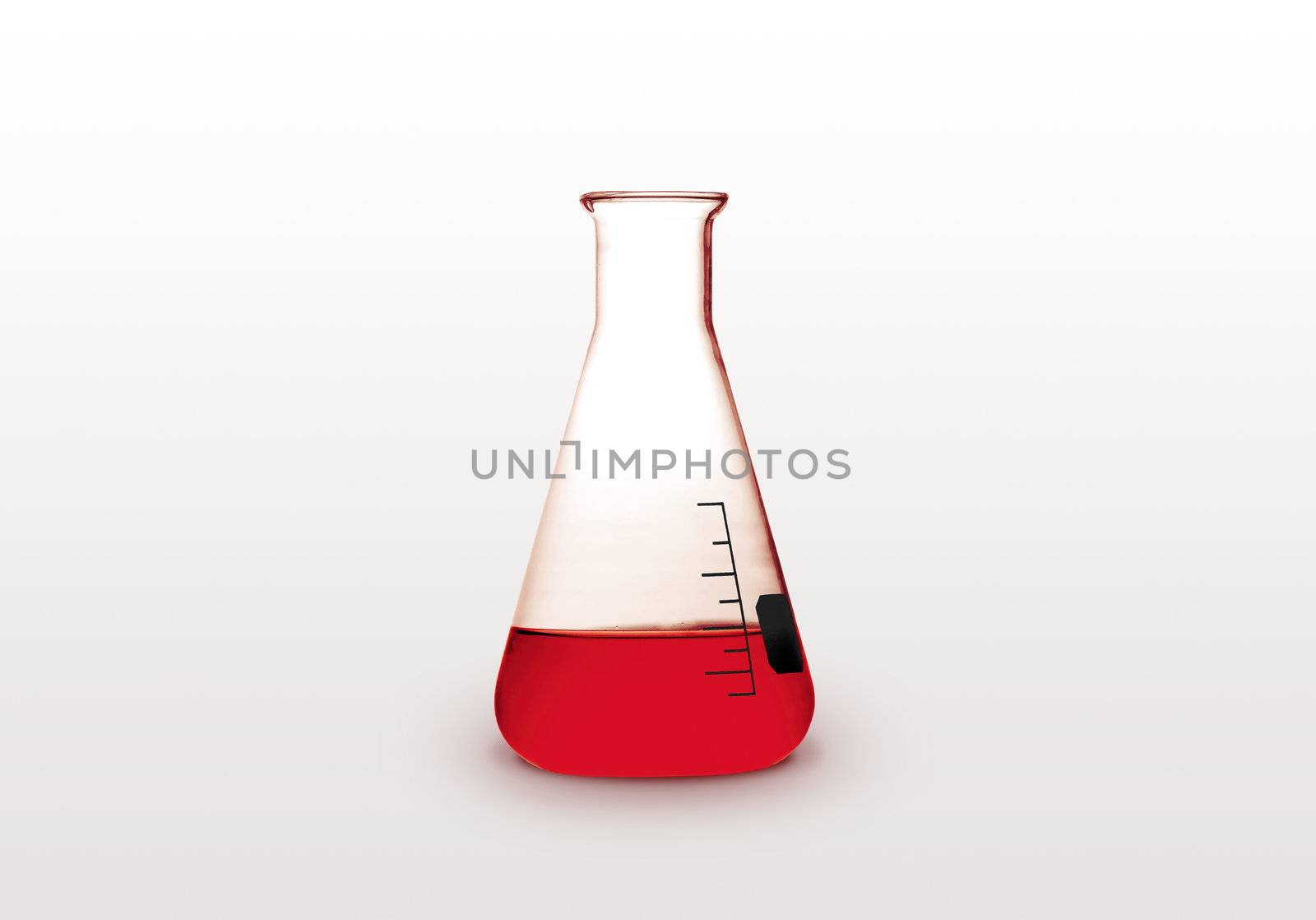Triangle retort with red liquid on white background