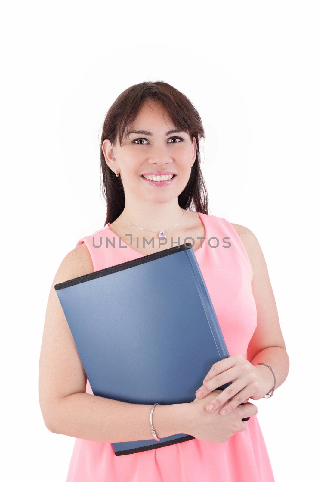 Smiling business woman. Isolated over white background