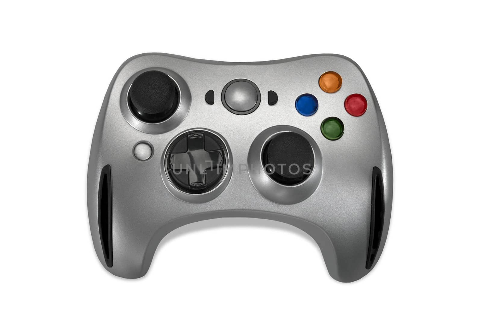 Wireless gamepad on white background.