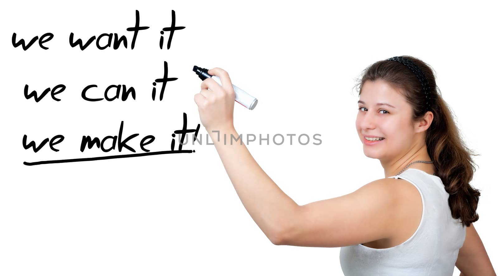 Businesswoman drawing an motivation concept on a whiteboard