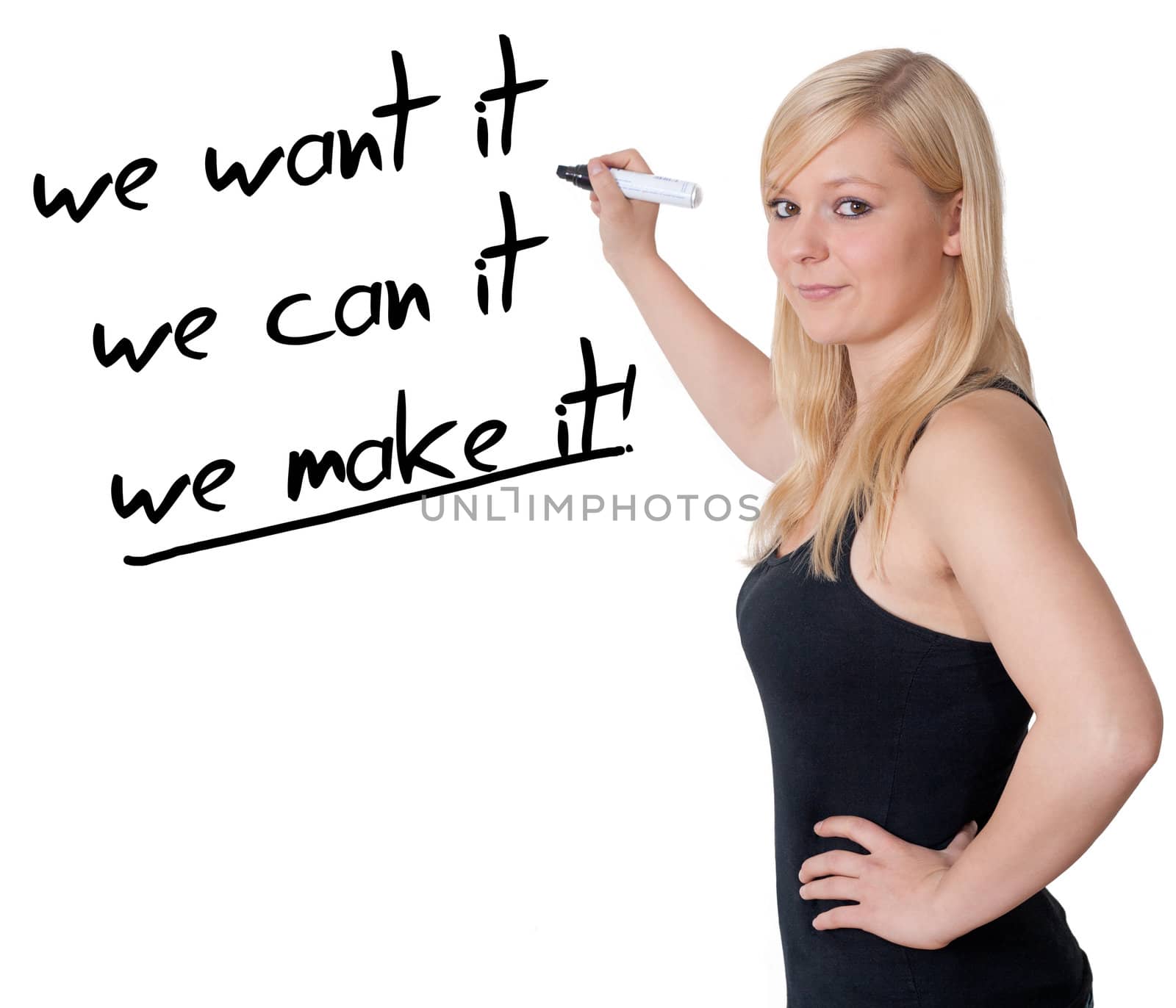 Businesswoman drawing an motivation concept on a whiteboard