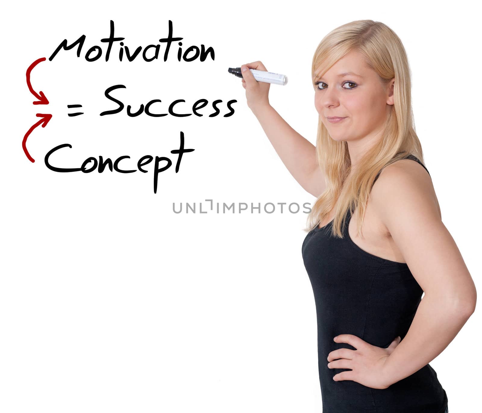 Businesswoman drawing a success concept on a whiteboard