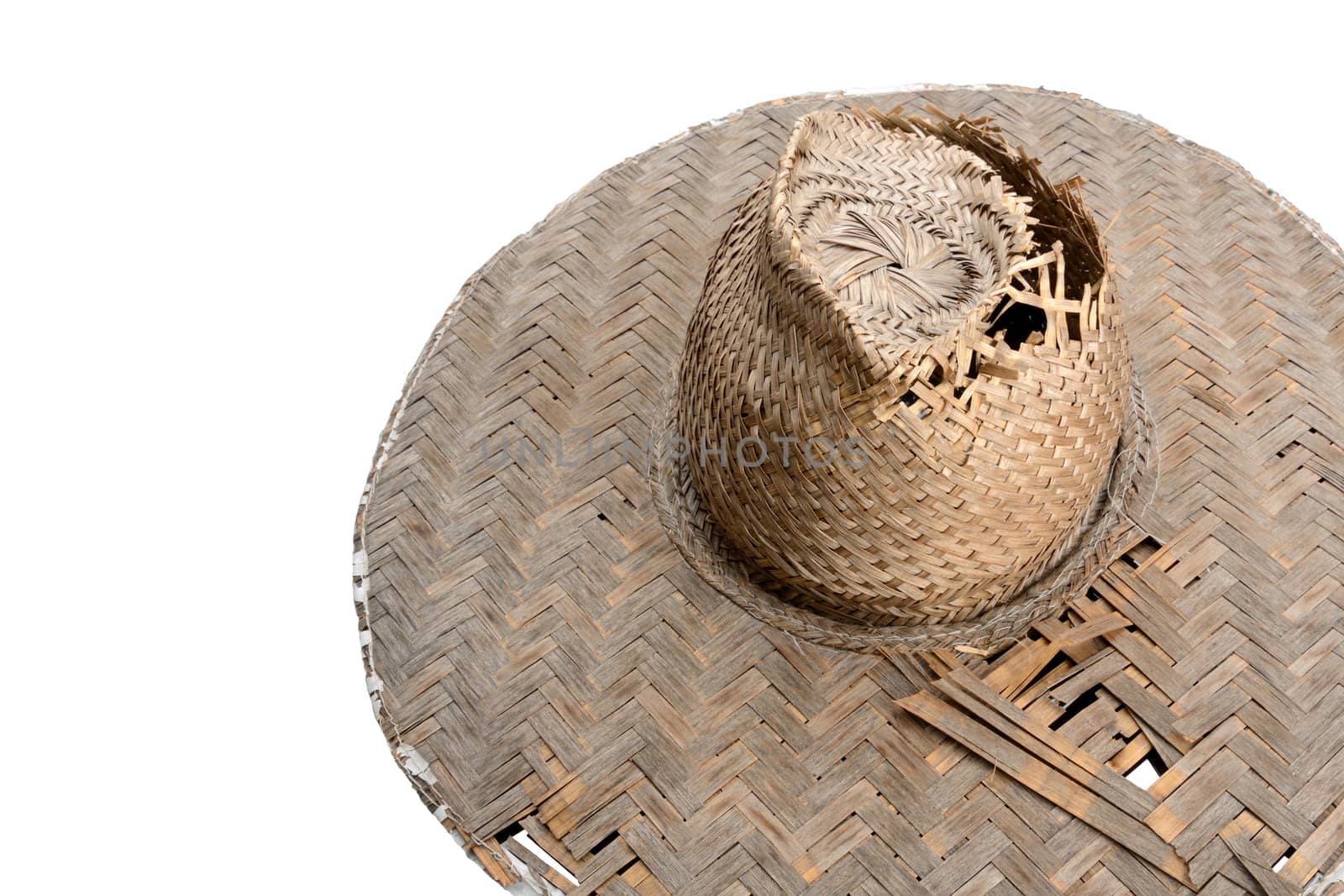 old thai style bamboo hat isolated on White Background