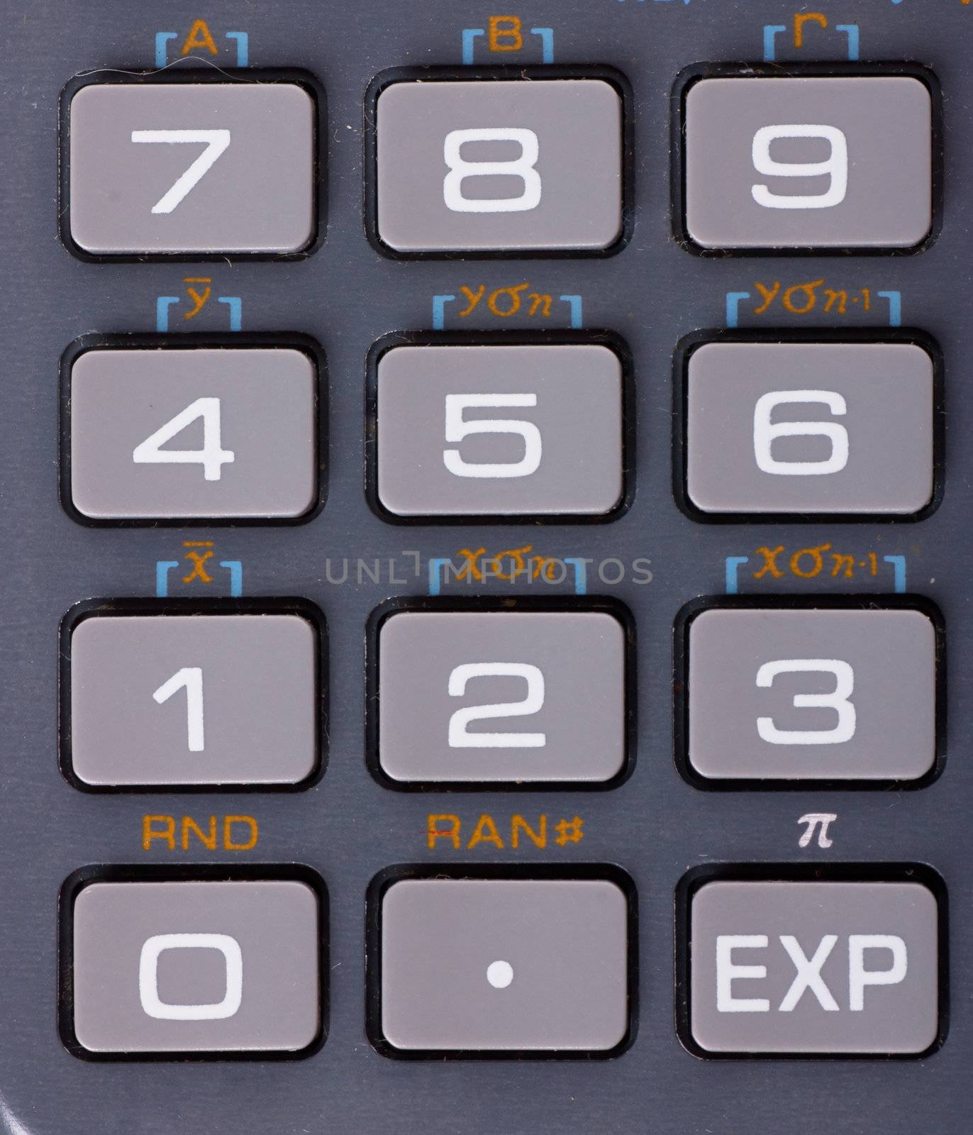 Closeup view of numbers on a calculator keyboard