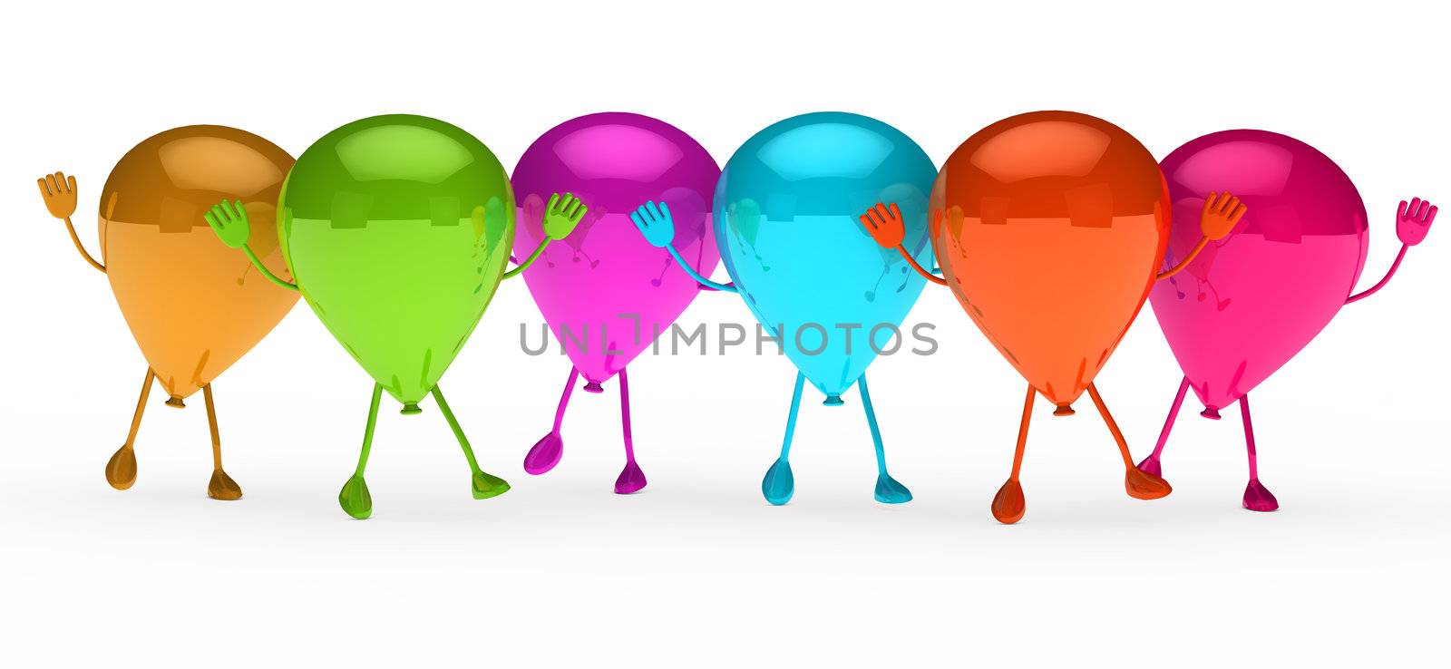 Colorful Party balloons stand and wave hands