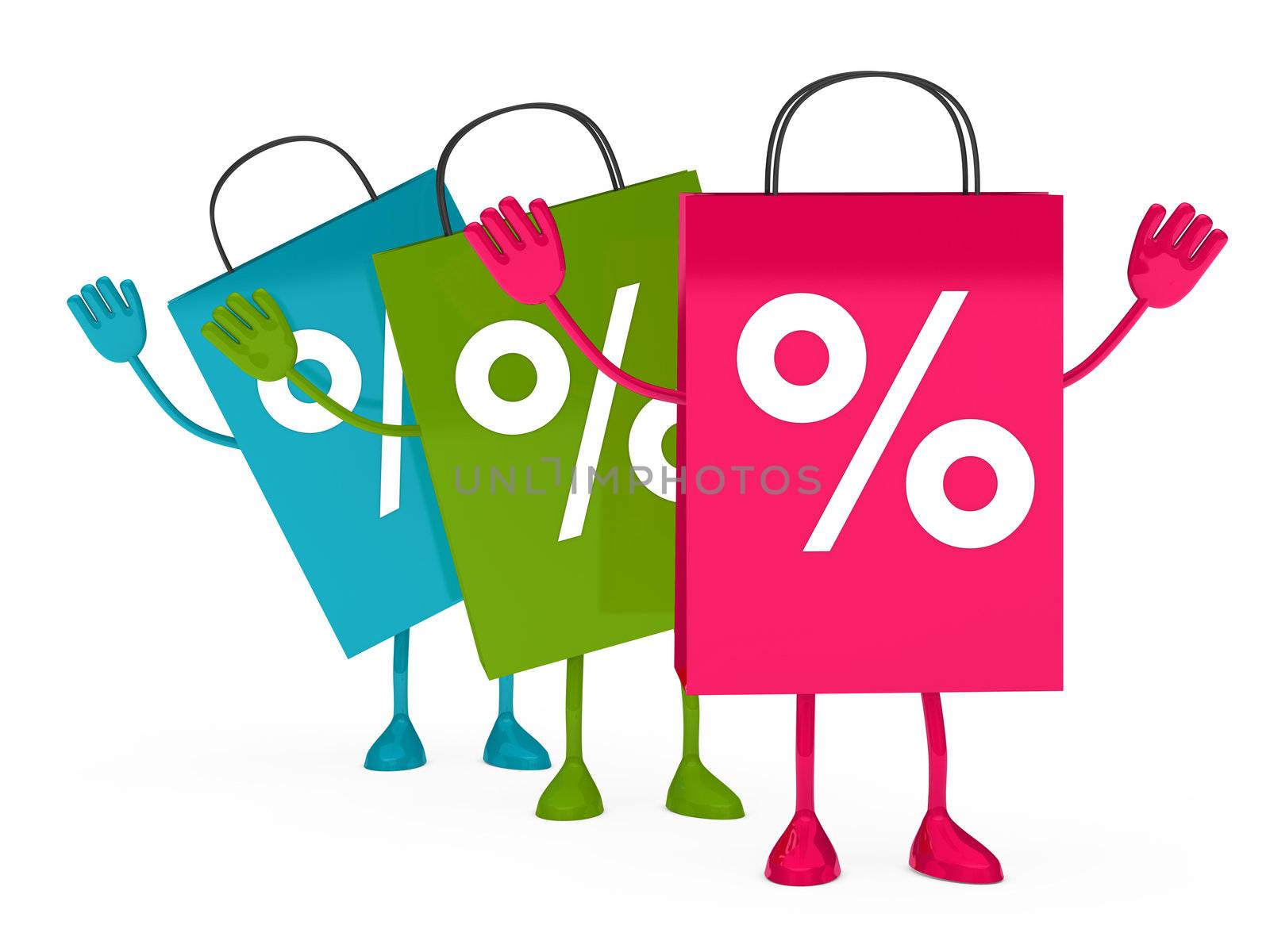 Colorful sale percent bags stand and wave