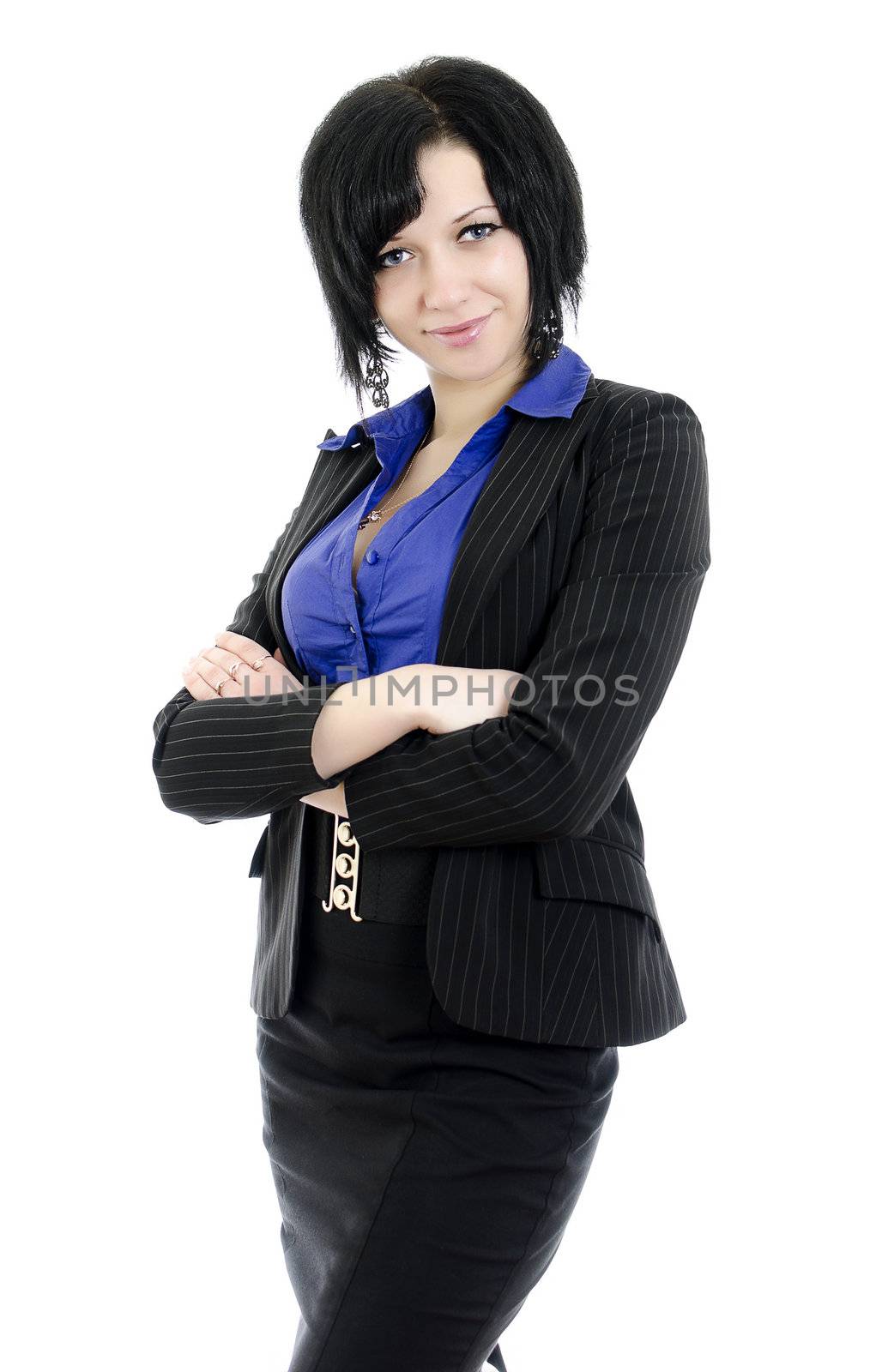 Portrait of a business woman with arms crossed. Over white background.