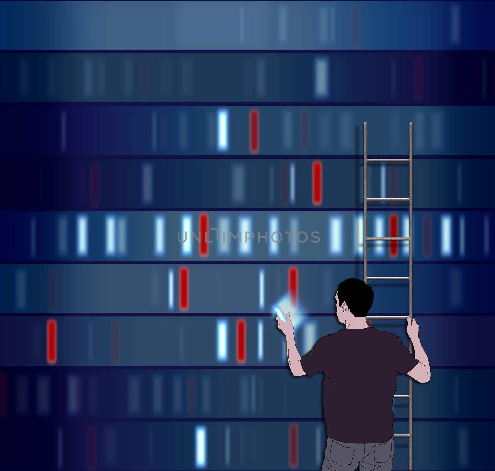 Illustration of a man choosing a DNA segment