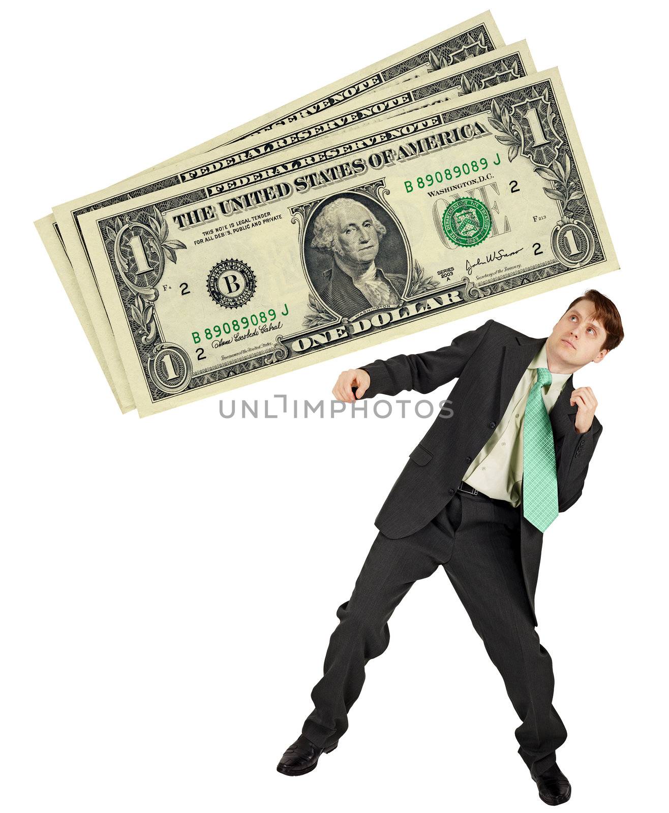 Man dodges a large fine, isolated on white background