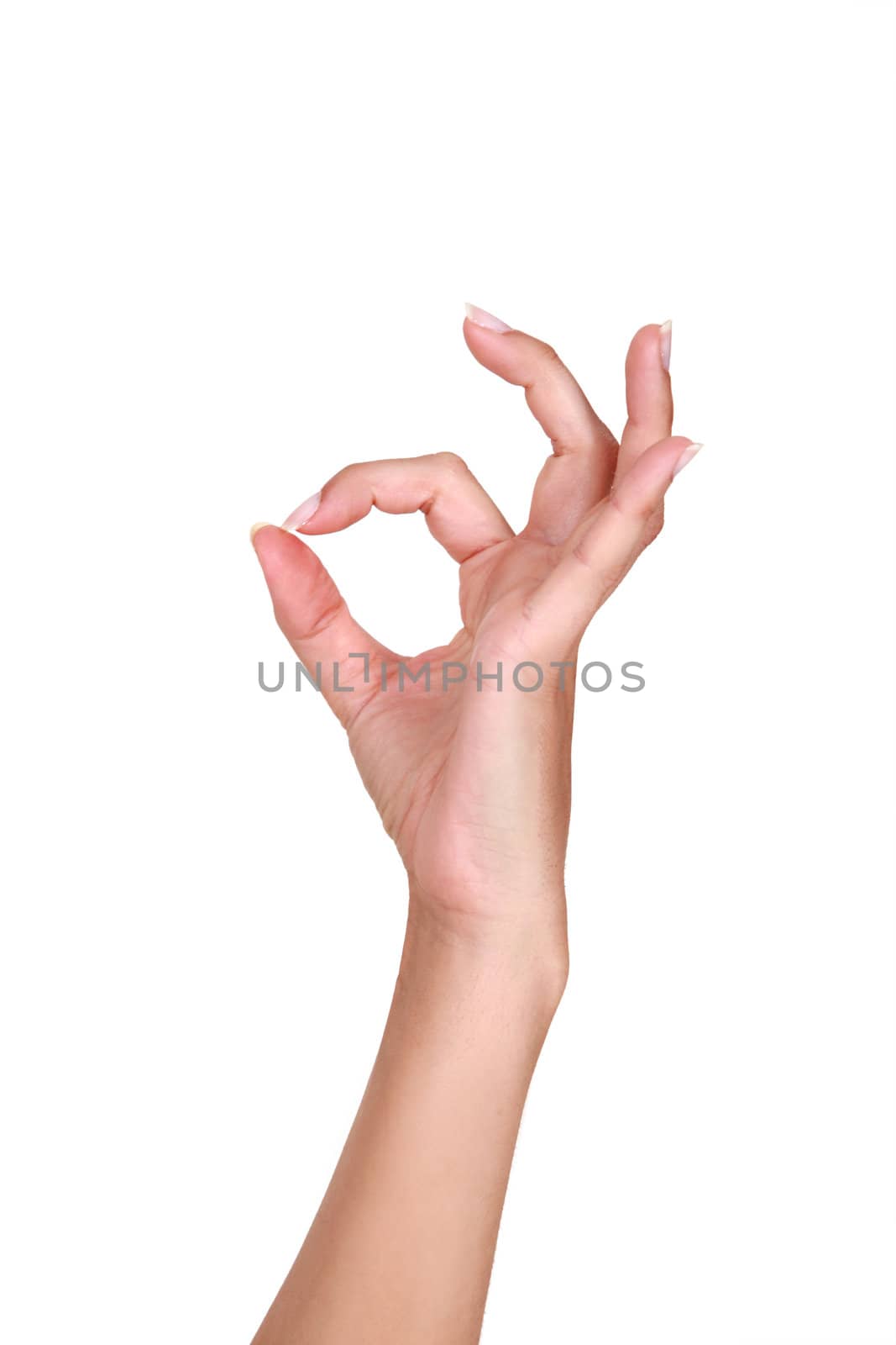 Female hand making an OK gesture