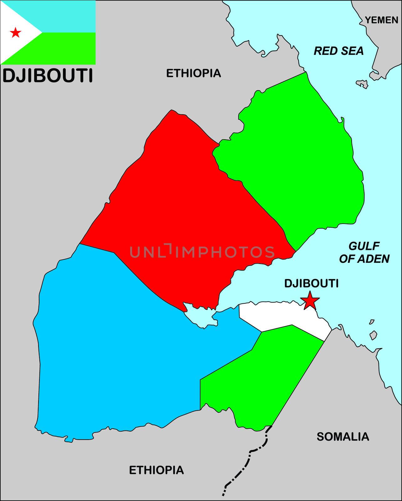 very big size djibouti political map illustration