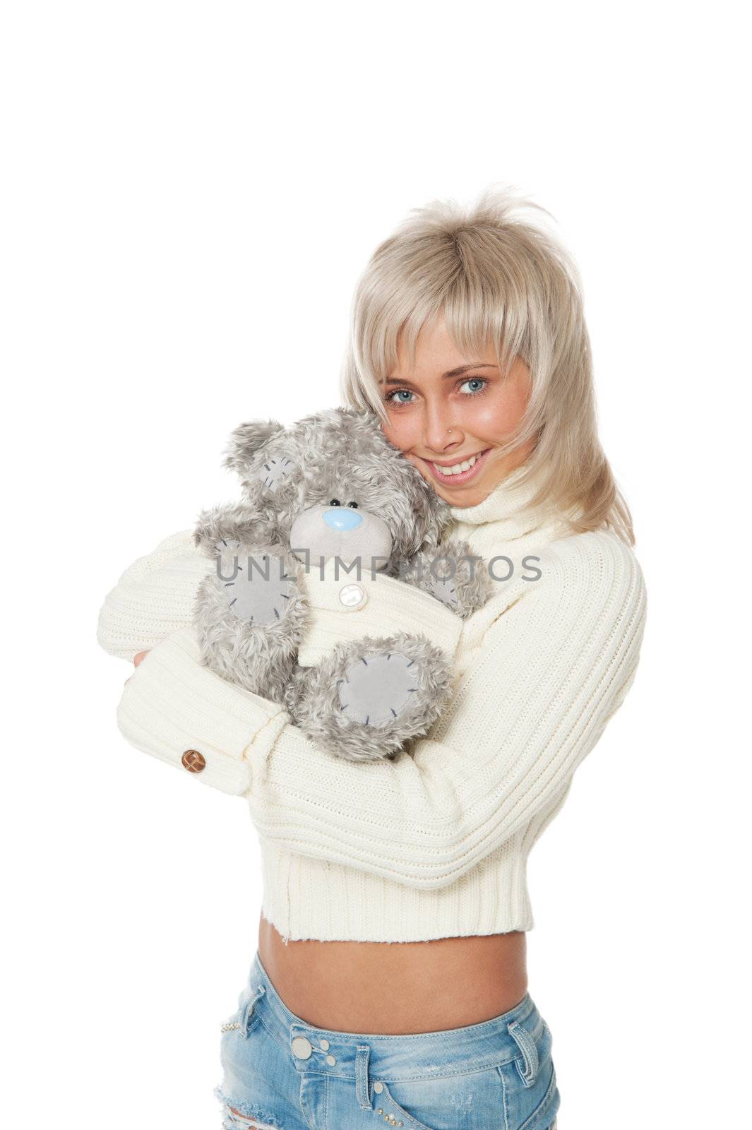 beautiful blonde bear hugs and smiles