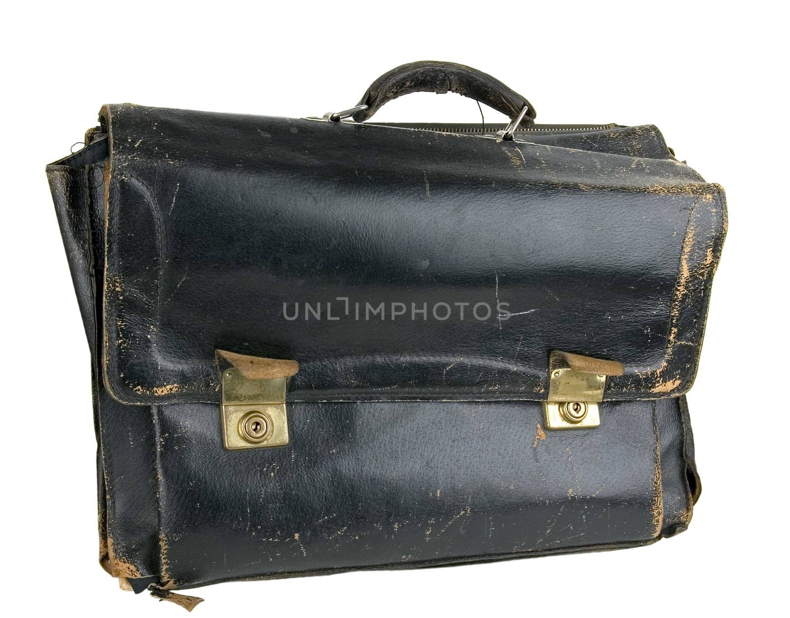 Old brown suitcase on a light background