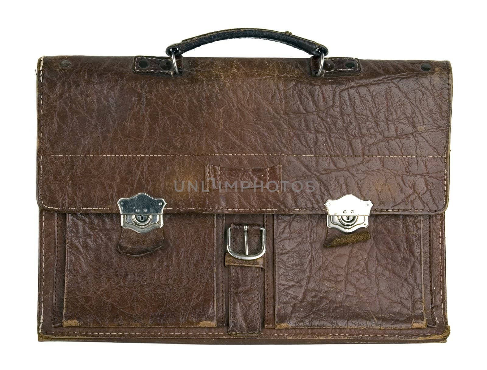 Old brown suitcase on a light background