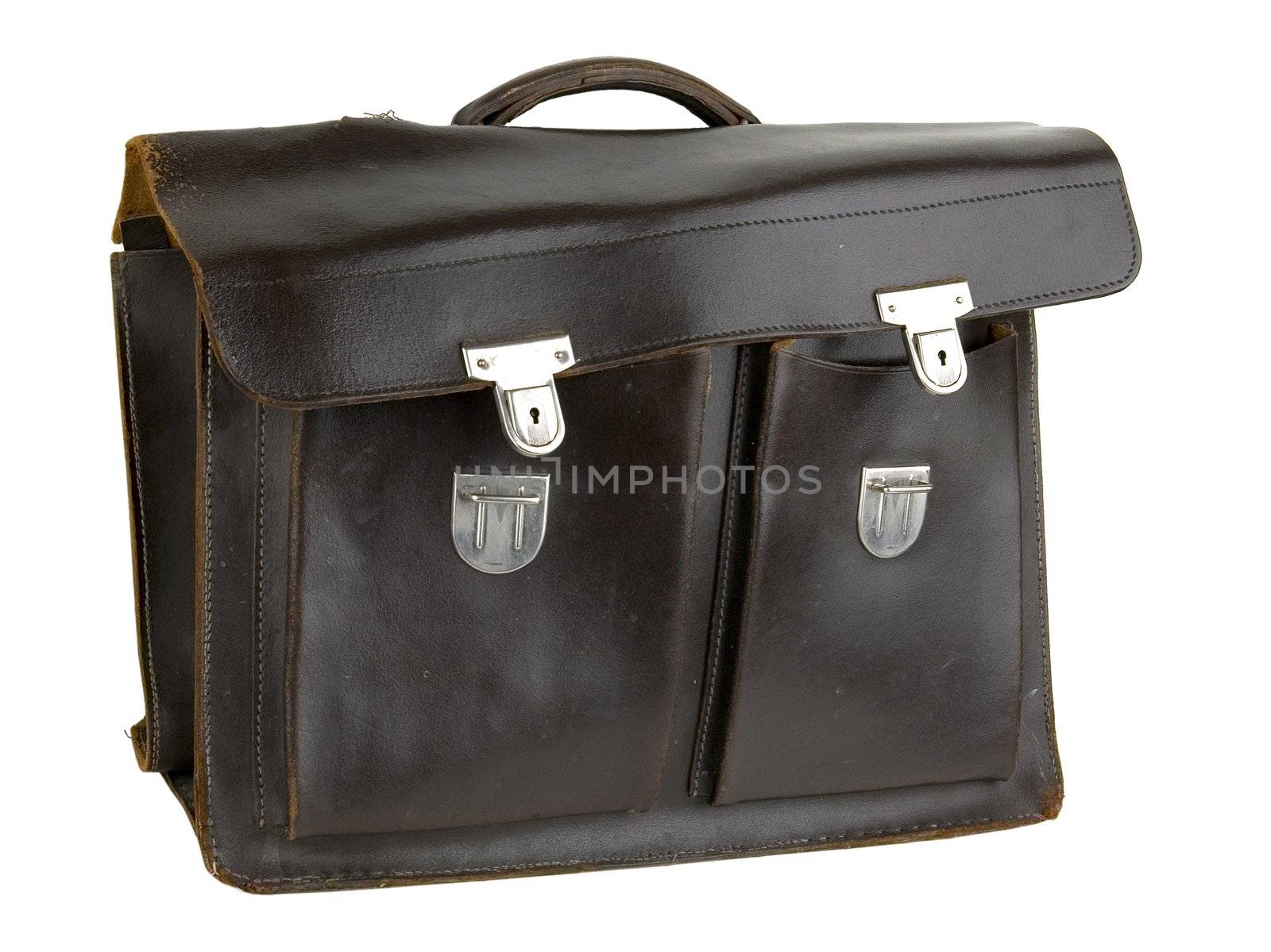 Old brown suitcase on a light background