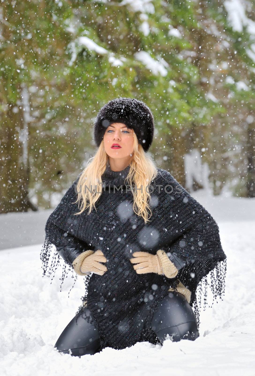 Young Beautiful Woman in winter time