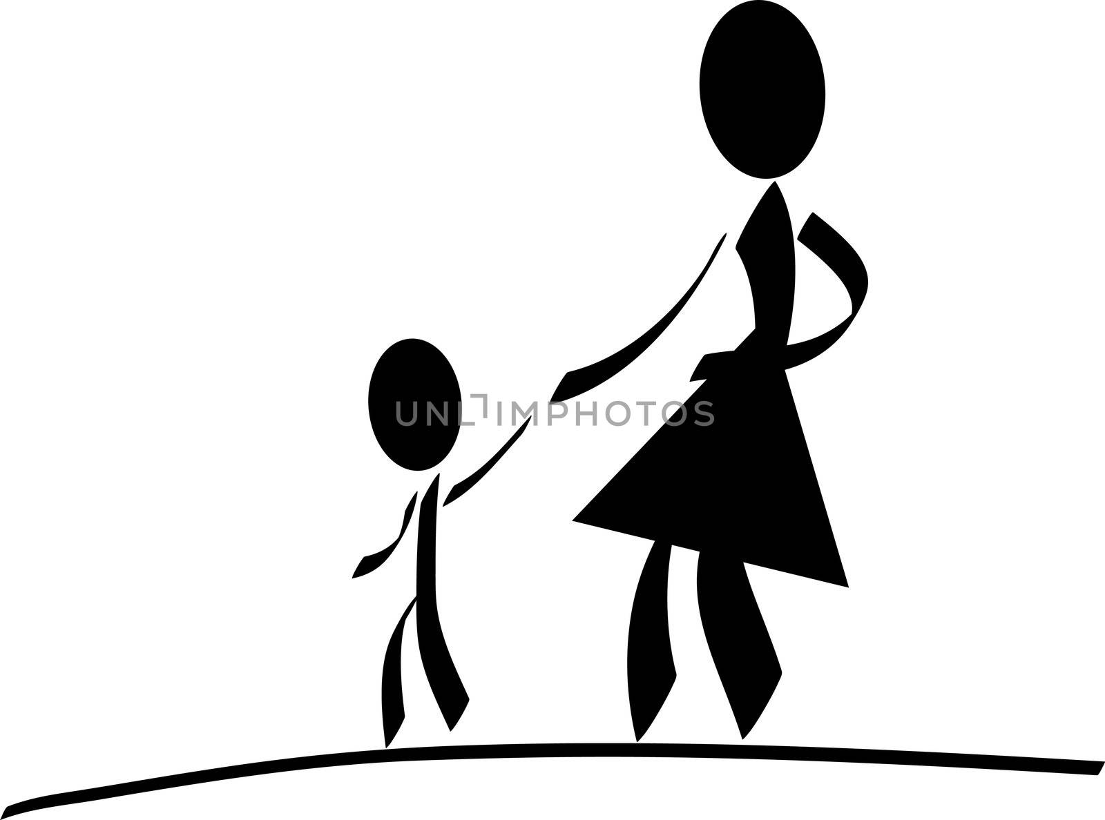 An illustrated mother with her child. All isolated on white background.