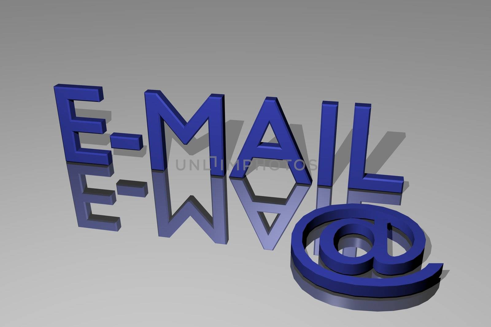 Email as a 3d lettering next to a web symbol.