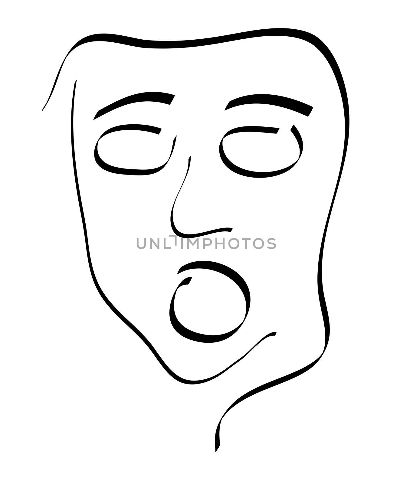 A stylized face in surprised mood. All isolated on white background.