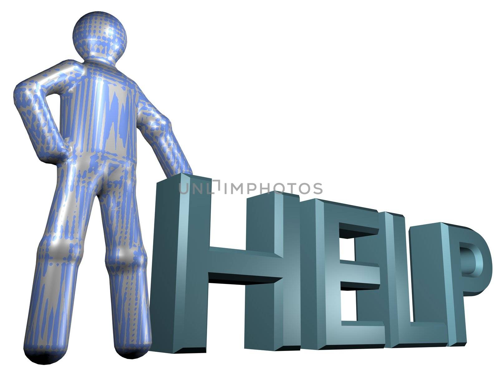 A stylized person standing next to a lettering. All isolated on white background.