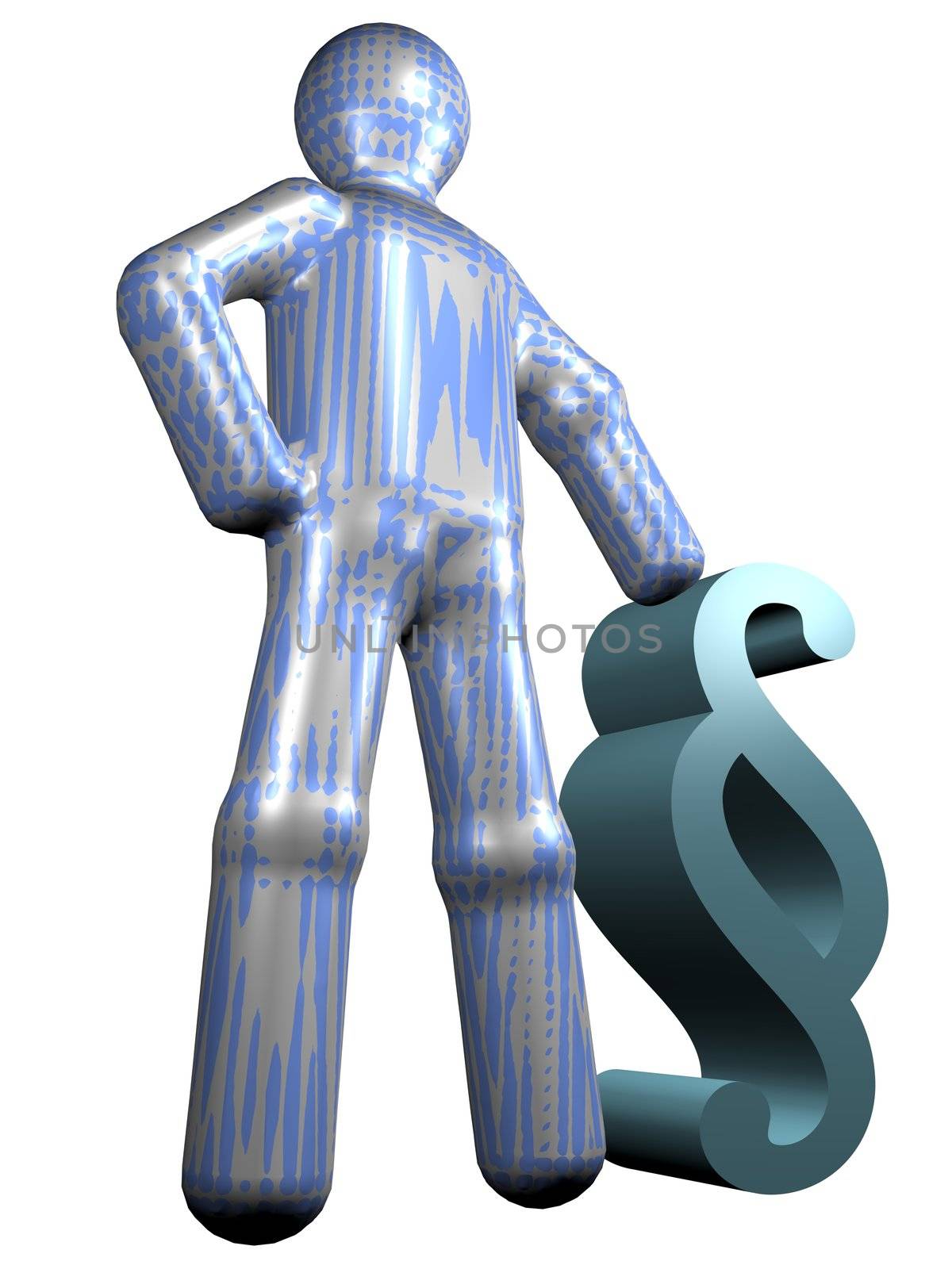 A stylized person standing next to a dollar sign. All isolated on white background.