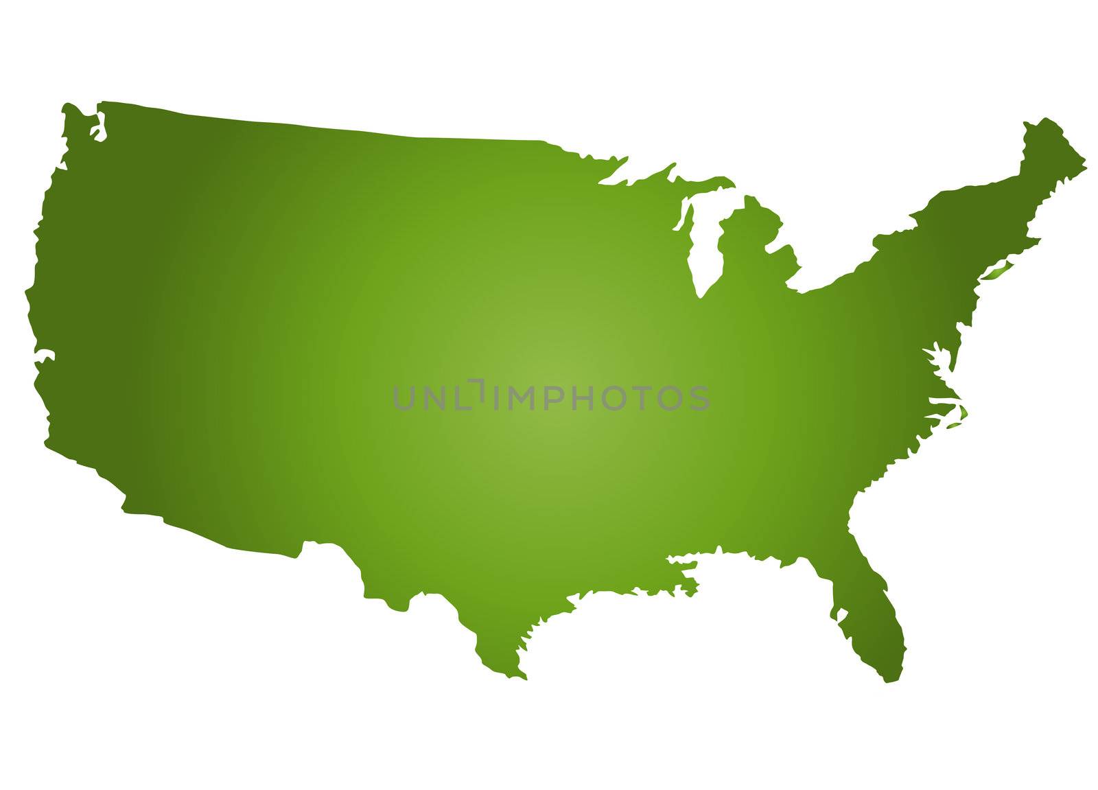 An outlined map of the United States of America. All isolated on white background.