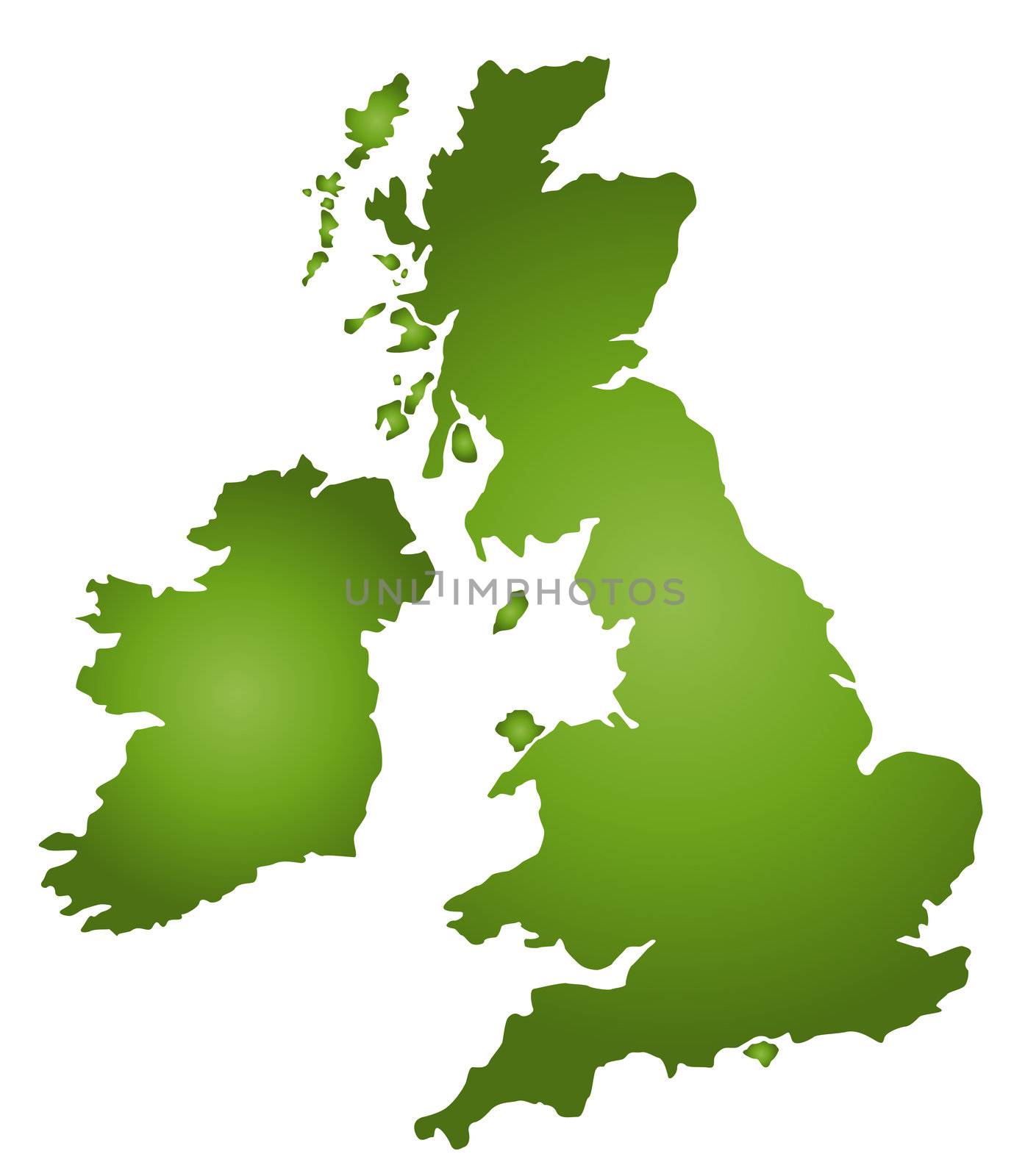 A stylized blank map of Great Britain. All isolated on white background.