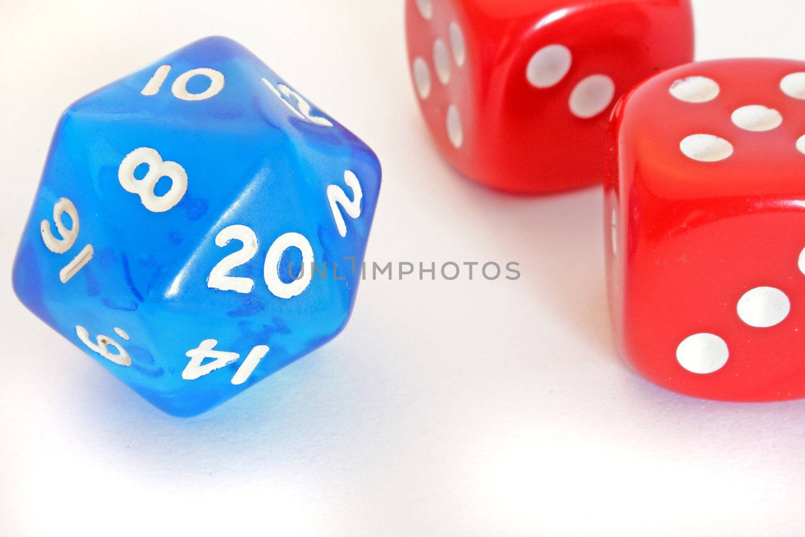 Different dices. All isolated on white background.