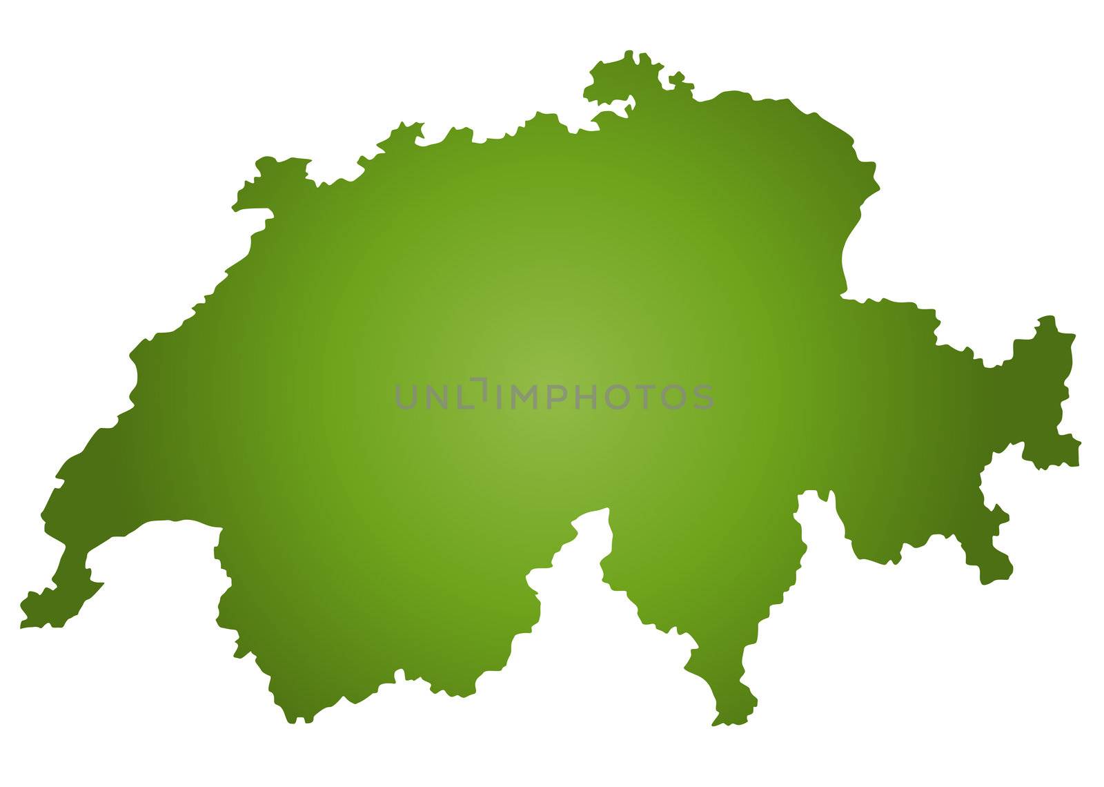 An outlined map of Switzerland. All isolated on white background.