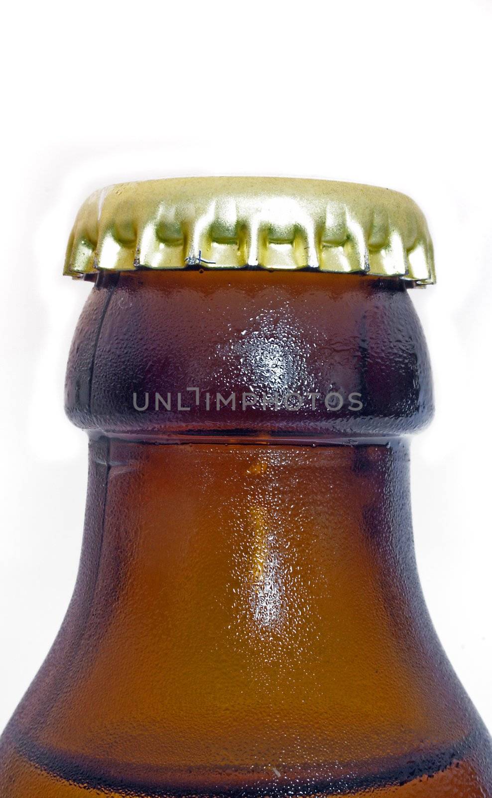 A typical bottleneck of a bottle of beer. All isolated on white background.