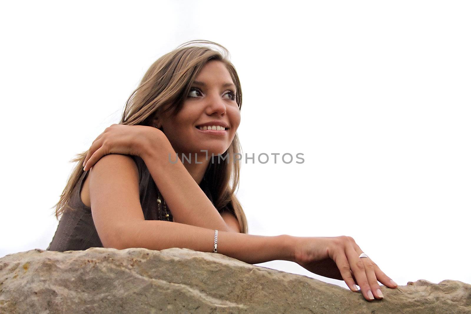 A handsome young woman posing. All isolated on white background.