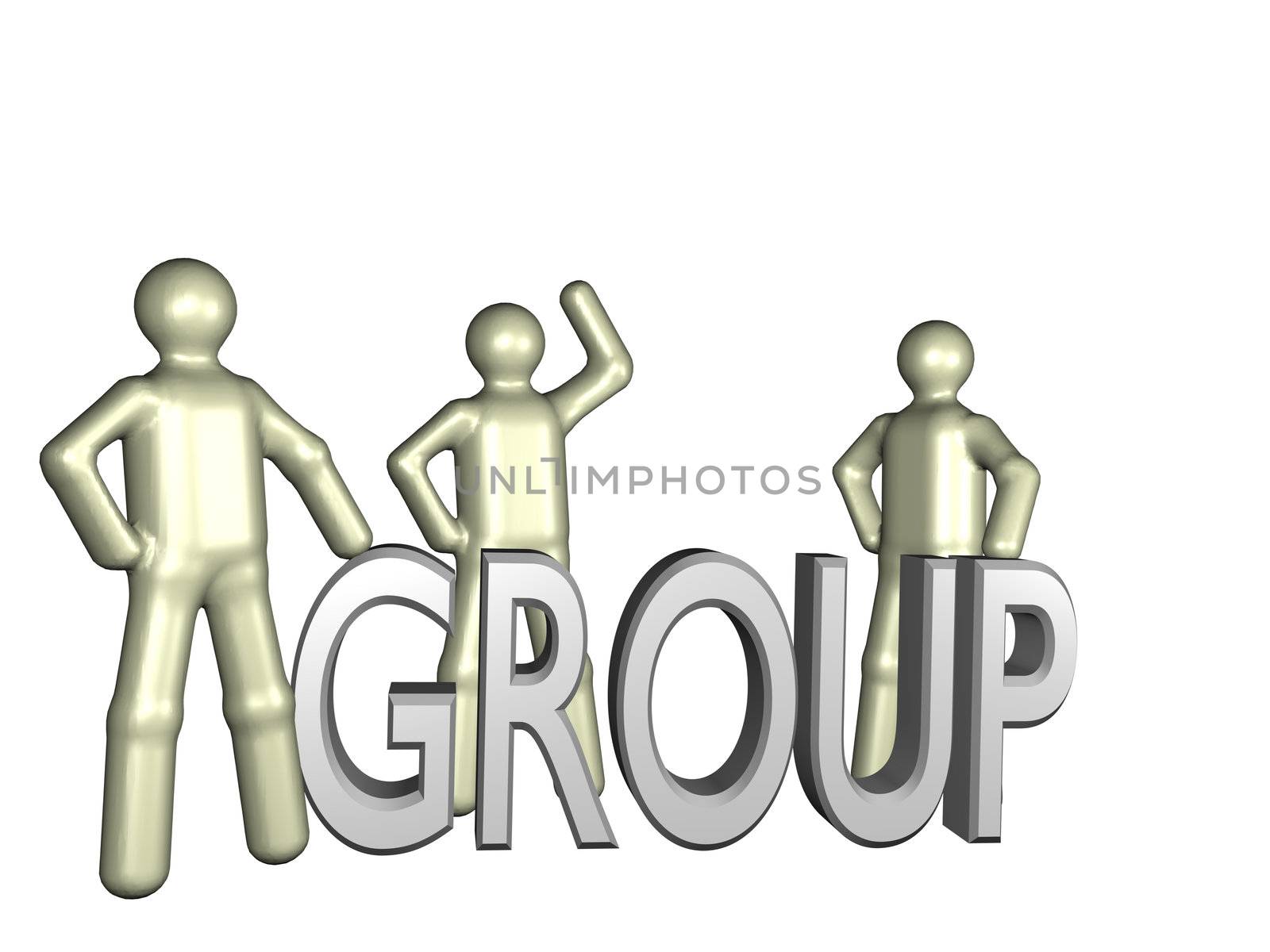 Several stylized persons beside a lettering. All isolated on white background.