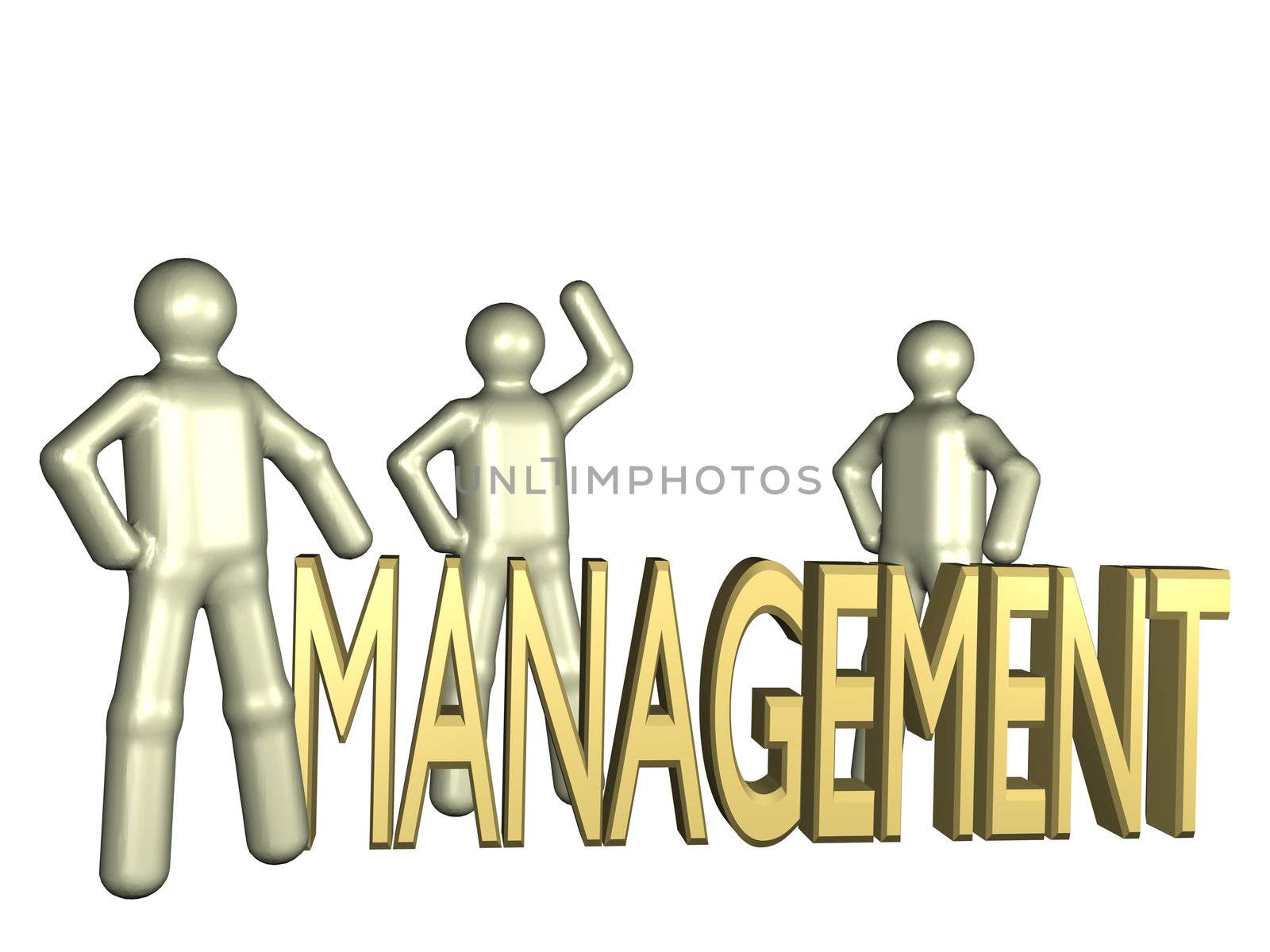 Several stylized persons standing beside the lettering Management. All isolated on white background.